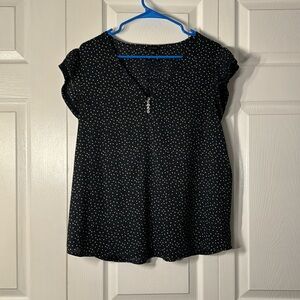 And Taylor women’s blouse size large navy with polkadots